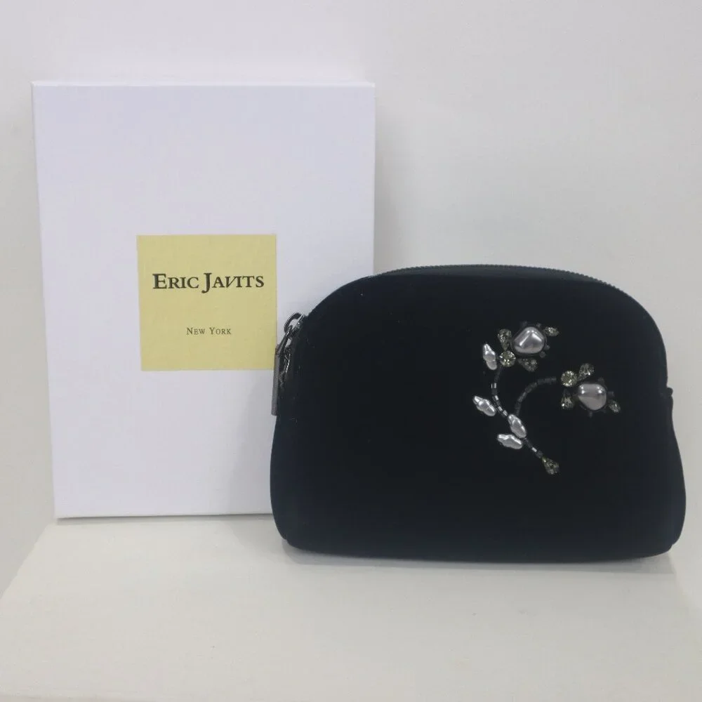 ❄️ Eric Javits Black Velvet Clutch Wristlet NIB Purse Evening Handbag Formal